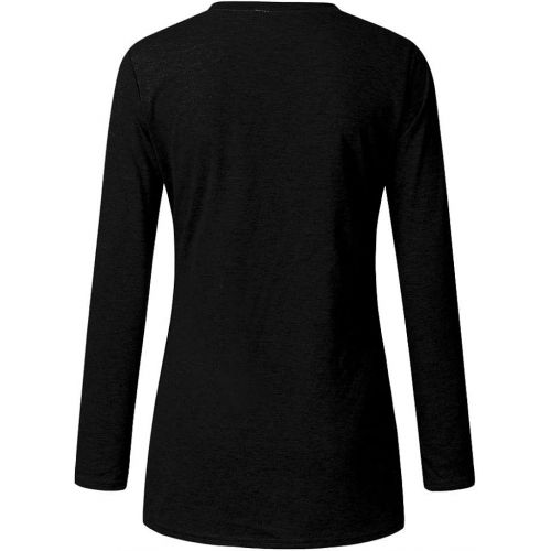  kaifongfu Women Slim Fit Button Tops Long Sleeve V-Neck Solid Color Blouse Henly T-Shirt