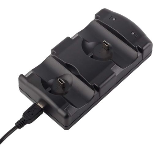  [아마존베스트]Kailisen Playstation 3 Controller Charging Dock Charging Station 2 in 1 with LED Light Indicator Compatible for Playstation PS3/MOVE Controller, Black