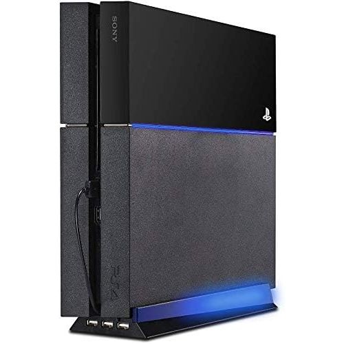  [아마존베스트]Kailisen Stand with HUB & Blue Light for PS4, Blue Led Light Vertical Stand Base with 3 USB HUB Port for Sony Playstation 4 PS4 Console (Black)