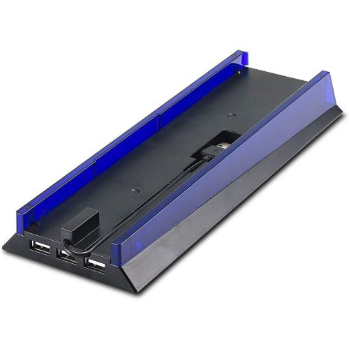  [아마존베스트]Kailisen Stand with HUB & Blue Light for PS4, Blue Led Light Vertical Stand Base with 3 USB HUB Port for Sony Playstation 4 PS4 Console (Black)