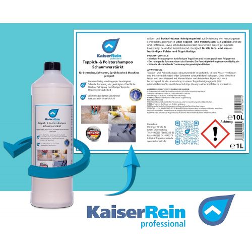  KaiserRein professional KaiserRein Teppichreiniger Polsterreiniger Textilreiniger fluessig Konzentrat 1L bis zu 8 L gebrauchsfertige Loesung Schaum Auto Textil Spray