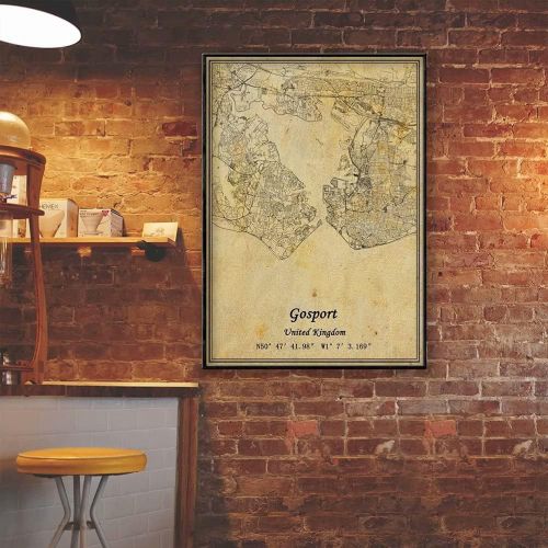  Kaisrlse United Kingdom Gosport Map Wall Art Poster Canvas Print Vintage Style Unframed Decor Gift 16X20 inch