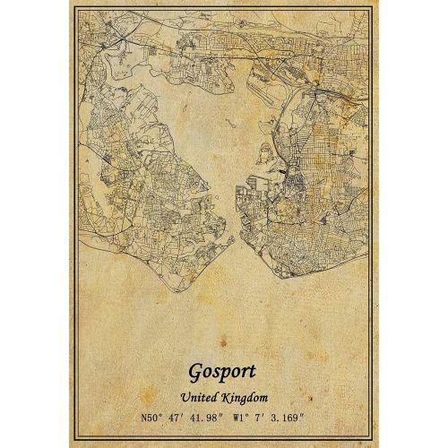  Kaisrlse United Kingdom Gosport Map Wall Art Poster Canvas Print Vintage Style Unframed Decor Gift 16X20 inch