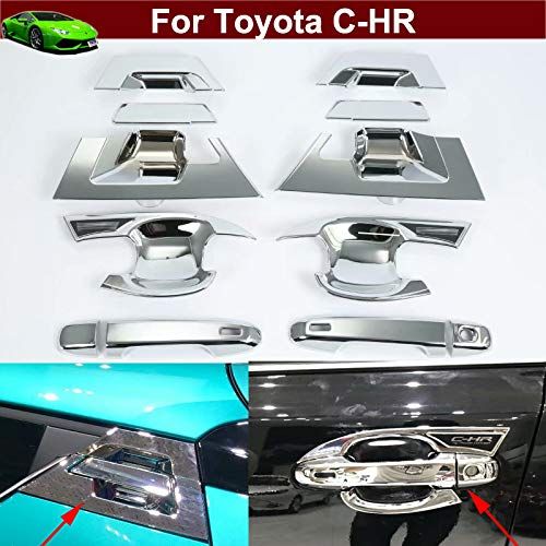  Kaitian 10pcs ABS Chrome ABS Side Door Handle Lamp Frame Cover Trim Molding Trim Molding Strip Decorative Emblems for Toyota C-HR CHR 2017 2018 2019 2020