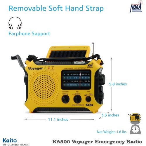  [아마존베스트]Kaito KA500 5-way Powered Solar Power,Dynamo Crank, Wind Up Emergency AM/FM/SW/NOAA Weather Alert Radio with Flashlight,Reading Lamp and Cellphone Charger, Yellow