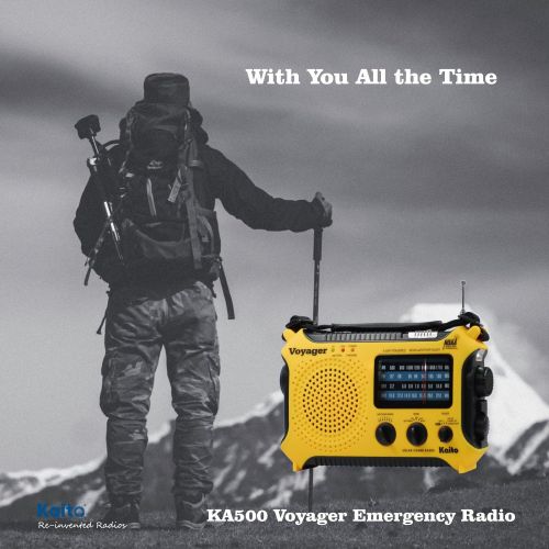  [아마존베스트]Kaito KA500 5-way Powered Solar Power,Dynamo Crank, Wind Up Emergency AM/FM/SW/NOAA Weather Alert Radio with Flashlight,Reading Lamp and Cellphone Charger, Yellow