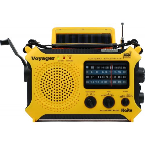  [아마존베스트]Kaito KA500 5-way Powered Solar Power,Dynamo Crank, Wind Up Emergency AM/FM/SW/NOAA Weather Alert Radio with Flashlight,Reading Lamp and Cellphone Charger, Yellow