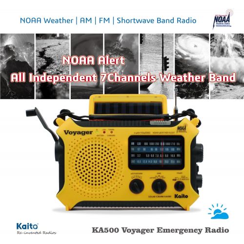  [아마존베스트]Kaito KA500 5-way Powered Solar Power,Dynamo Crank, Wind Up Emergency AM/FM/SW/NOAA Weather Alert Radio with Flashlight,Reading Lamp and Cellphone Charger, Yellow