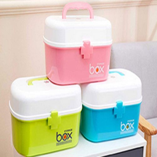  Kaiyitong First Aid Kit; Household Portable Medicine Box, Blue/Pink/Green [10.8 7.4 6.8] Inches (Color : Pink)