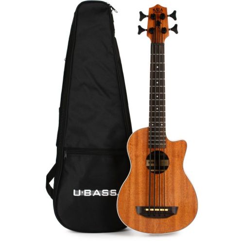  Kala U-Bass Scout, Mahogany Acoustic-Electric Bass Guitar with Stand - Natural Satin