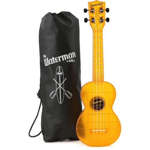  Kala Waterman Seaglass Collection Soprano Ukulele Essentials Bundle - Transparent Amber Yellow