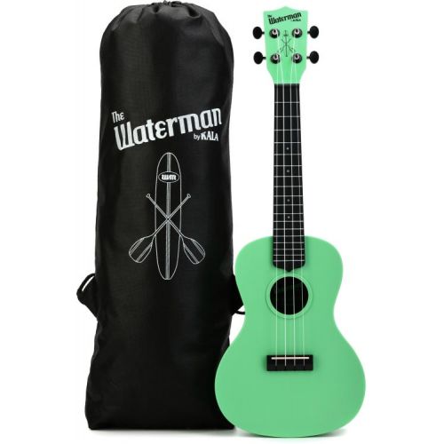  Kala Waterman Beach Collection Concert Ukulele Essentials Bundle - Sea Foam Green