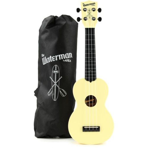  Kala Waterman Beach Collection Soprano Ukulele Essentials Bundle - Glow In The Dark Starlight Yellow