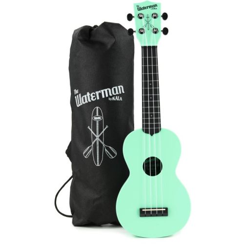  Kala Waterman Beach Collection Soprano Ukulele Essentials Bundle - Sea Foam Green