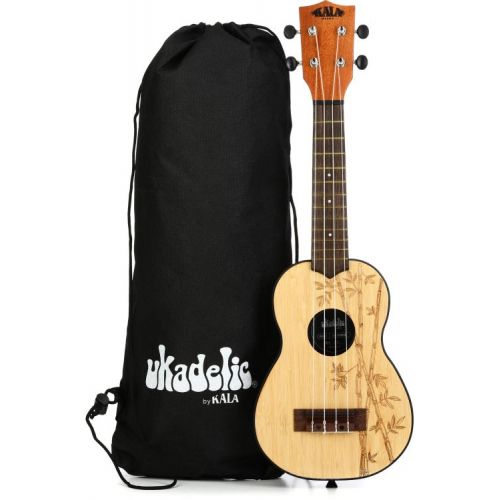  Kala Ukadelic Bamboo Top Soprano Ukulele Essentials Bundle - Natural Satin