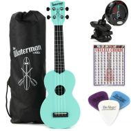 Kala Waterman Beach Collection Soprano Ukulele Essentials Bundle - Glow in The Dark Aqua Mist