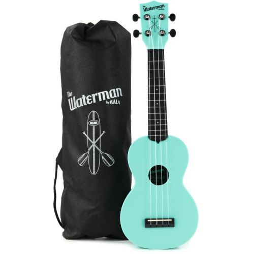  Kala Waterman Beach Collection Soprano Ukulele Essentials Bundle - Glow in The Dark Aqua Mist