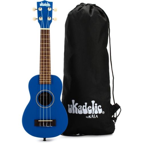  Kala Ukadelic Soprano Ukulele Essentials Bundle - Blue Ink