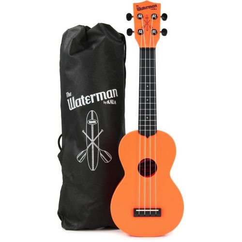  Kala Waterman Beach Collection Soprano Ukulele Essentials Bundle - Sunset Orange