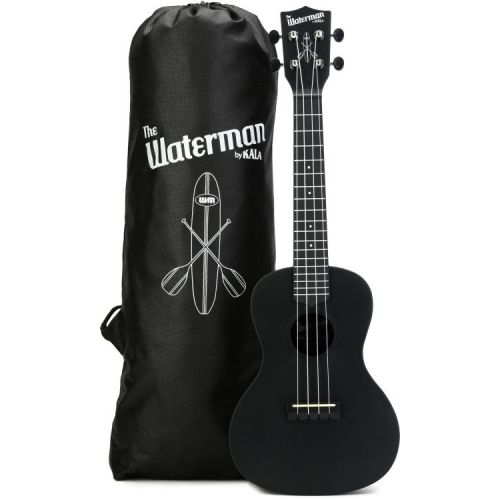  Kala Waterman Beach Collection Concert Ukulele Essentials Bundle - Black Sand