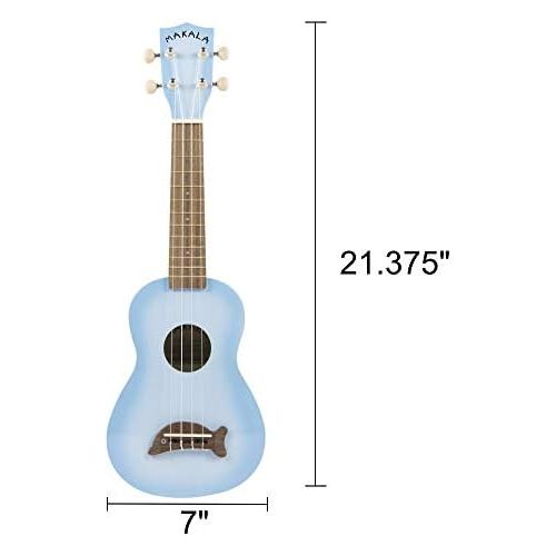  Kala Light Blue Burst Dolphin Makala Soprano Ukulele - MK-SD/LBLBURST Bundle with a Kala Tuner and Lumintrail Polishing Cloth