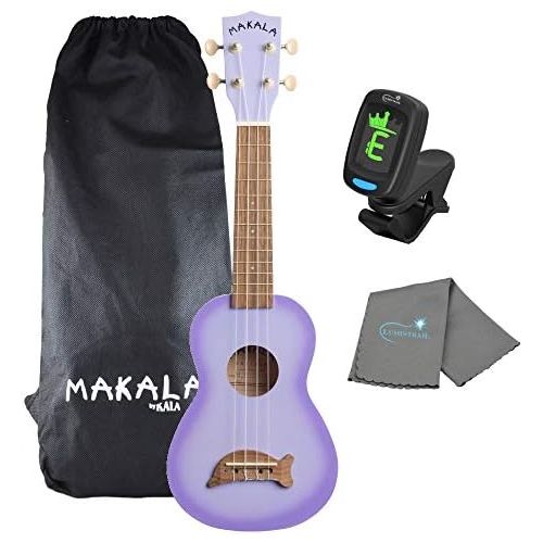  Kala Purple Burst Dolphin Makala Soprano Ukulele - MK-SD/PLBURST Bundle with a Kala Tuner and Lumintrail Polishing Cloth