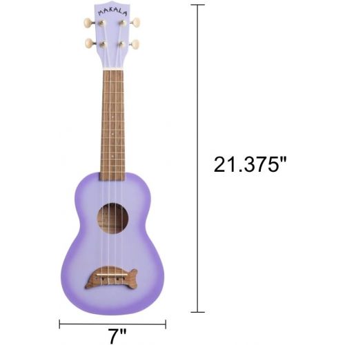  Kala Purple Burst Dolphin Makala Soprano Ukulele - MK-SD/PLBURST Bundle with a Kala Tuner and Lumintrail Polishing Cloth