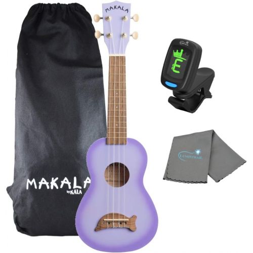  Kala Purple Burst Dolphin Makala Soprano Ukulele - MK-SD/PLBURST Bundle with a Kala Tuner and Lumintrail Polishing Cloth