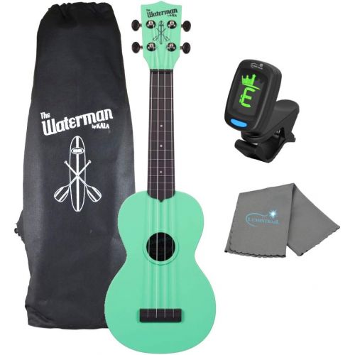  Kala Sea Foam Green Matte Soprano Waterman Ukulele KA-SWB-GN Bundle with a Kala Tuner and Lumintrail Cleaning Cloth