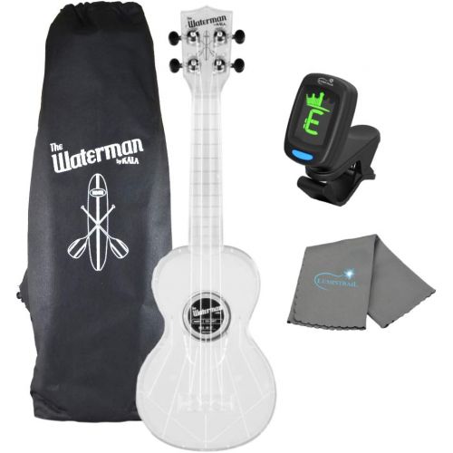  Kala Transparent Ice Soprano Waterman Ukulele KA-SWT Bundle with a Kala Tuner and Lumintrail Cleaning Cloth