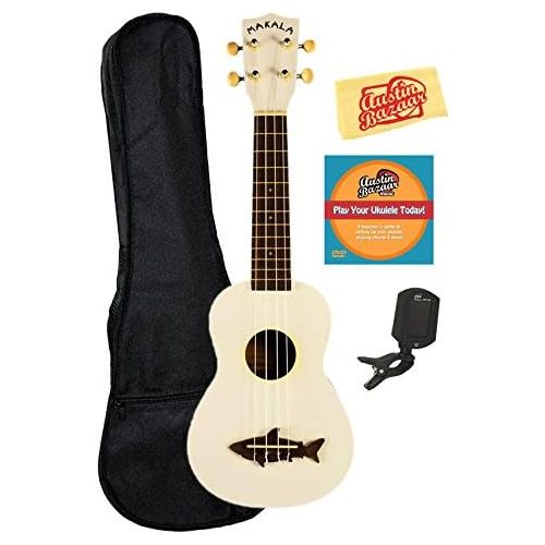  Kala MK-SS-BLK Makala Shark Soprano Ukulele - Blacktip Bundle with Gig Bag, Tuner, Austin Bazaar Instructional DVD, and Polishing Cloth