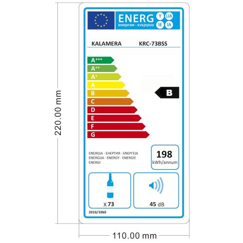  Kalamera KRC-33BSS Kompressor Weinkuehlschrank, 100 Liter, 33 Flaschen (bis zu 310 mm Hoehe), 2 Zonen 5-10°C/10-18°C, 7 Holz-Einschuebe, LED-Display, Edelstahl Glastuer