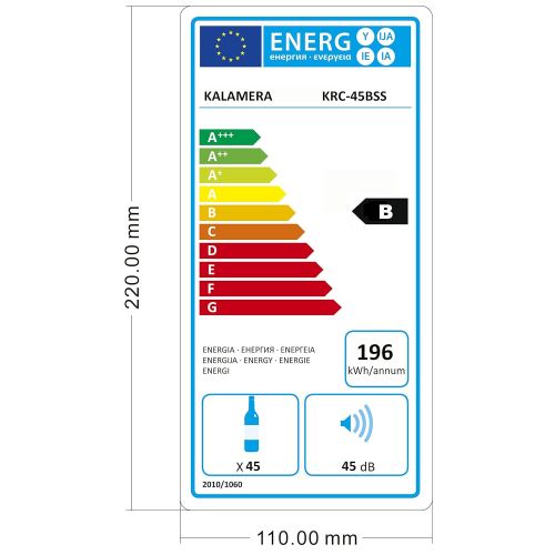  Kalamera KRC-33BSS Kompressor Weinkuehlschrank, 100 Liter, 33 Flaschen (bis zu 310 mm Hoehe), 2 Zonen 5-10°C/10-18°C, 7 Holz-Einschuebe, LED-Display, Edelstahl Glastuer