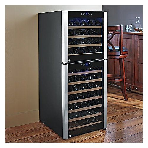  Kalamera KRC-33DZF Design Weinkuehlschrank fuer bis zu 33 Flaschen (bis zu 310 mm Hoehe),zwei Temperaturzonen ,5-10°C/ 10-18°C, (100 Liter, LED Bedienoberflaeche, 2 Kuehlzonen, Edelstah