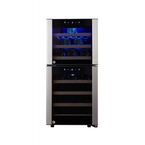  Kalamera KRC-33DZF Design Weinkuehlschrank fuer bis zu 33 Flaschen (bis zu 310 mm Hoehe),zwei Temperaturzonen ,5-10°C/ 10-18°C, (100 Liter, LED Bedienoberflaeche, 2 Kuehlzonen, Edelstah