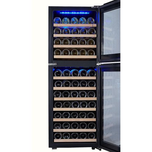  Kalamera KRC-33DZF Design Weinkuehlschrank fuer bis zu 33 Flaschen (bis zu 310 mm Hoehe),zwei Temperaturzonen ,5-10°C/ 10-18°C, (100 Liter, LED Bedienoberflaeche, 2 Kuehlzonen, Edelstah