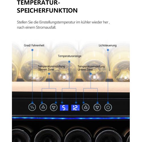  Kalamera KRC-73BSS Design Weinkuehlschrank fuer bis zu 73 Flaschen (bis zu 310 mm Hoehe),weinkuehler mit Kompressor,zwei Temperaturzonen 5-10°C/10-18°C,(200 Liter, LED Bedienoberflache