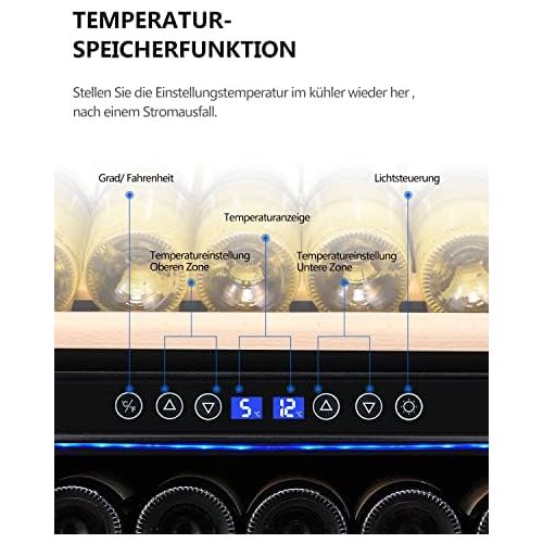  Kalamera KRC-73BSS Design Weinkuehlschrank fuer bis zu 73 Flaschen (bis zu 310 mm Hoehe),weinkuehler mit Kompressor,zwei Temperaturzonen 5-10°C/10-18°C,(200 Liter, LED Bedienoberflache