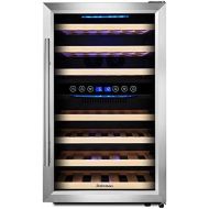 Kalamera KRC-45BSS Kompressor Weinkuehlschrank, 120 Liter, 45 Flaschen (bis zu 310 mm Hoehe), 2 Zonen 5-10°C/10-18°C, 7 Holz-Einschuebe, LED-Display, Edelstahl Glastuer