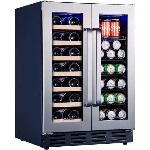  [아마존베스트]Kalamera 24 Beverage and Wine Cooler Dual Zone Built-in and Freestanding with Stainless Steel Door - Beer, Wine, Soda And Drink