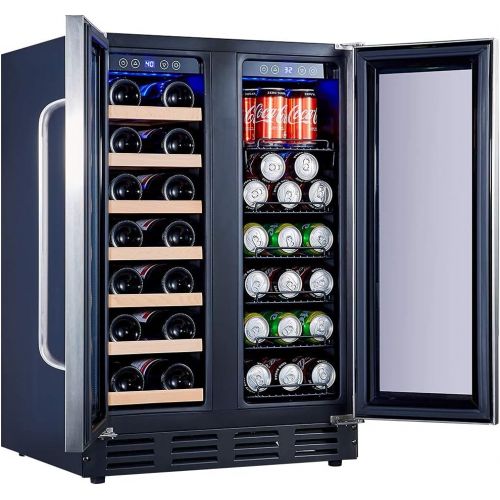  [아마존베스트]Kalamera 24 Beverage and Wine Cooler Dual Zone Built-in and Freestanding with Stainless Steel Door - Beer, Wine, Soda And Drink