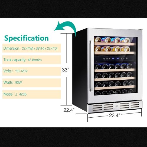  [아마존베스트]Kalamera 45 Bottle Dual Zone 24 Built-in or Freestanding wine cooler/refrigerator with Stainless Steel