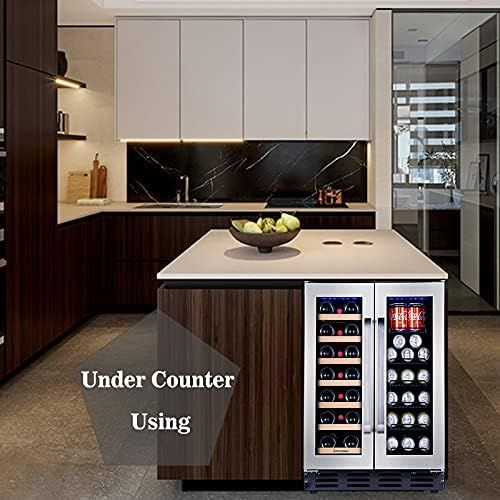  Kalamera Beverage and Wine Cooler, 24 inch Wine and Beverage Refrigerator with Seamless Steel Door Dual Zone Wine Cooler for Built-in and Freestanding Beer, Wine, Soda And Drink Wi