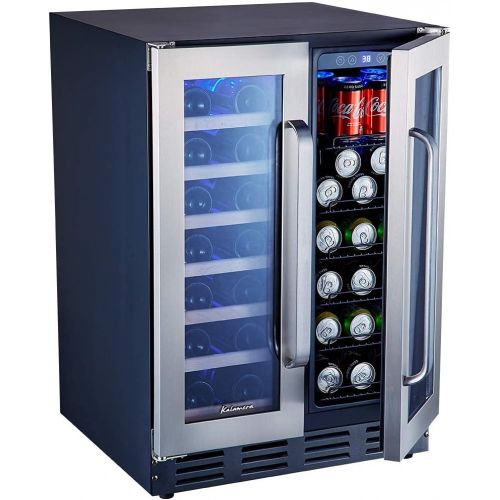  Kalamera Beverage and Wine Cooler, 24 inch Wine and Beverage Refrigerator with Seamless Steel Door Dual Zone Wine Cooler for Built-in and Freestanding Beer, Wine, Soda And Drink Wi