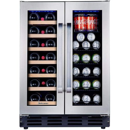  Kalamera Beverage and Wine Cooler, 24 inch Wine and Beverage Refrigerator with Seamless Steel Door Dual Zone Wine Cooler for Built-in and Freestanding Beer, Wine, Soda And Drink Wi
