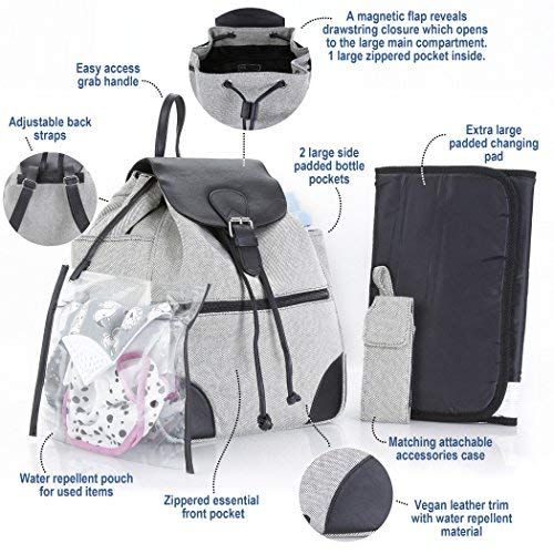  Classic Fashion Diaper Bag: KD by Kalencom Diaper Backpack with Padded Changing Pad and Matching Accessories Case (Heather Gray)