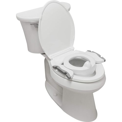  [아마존베스트]Kalencom Potette Plus Premium 2 in 1 Travel Potty and Toilet Seat Trainer Ring with Built in Pee Guard and Easy-Grip Handles (White/Gray)