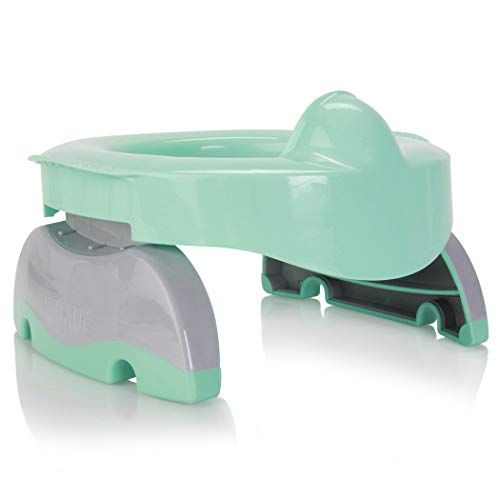  [아마존베스트]Kalencom Potette Plus Premium 2 in 1 Travel Potty and Toilet Seat Trainer Ring with Built in Pee Guard and Easy-Grip Handles (Teal/Gray)