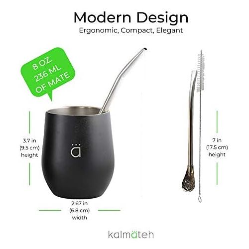  [아마존베스트]Kalmateh Yerba Mate Gourd  Modern 8 oz Mate Cup with BPA Free Lid Double Walled 18/8 Stainless Steel - Includes Bombilla and Cleaning Brush (Flower)