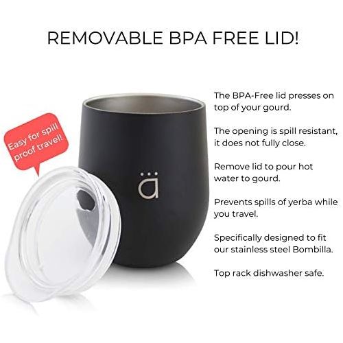  [아마존베스트]Kalmateh Yerba Mate Gourd  Modern 8 oz Mate Cup with BPA Free Lid Double Walled 18/8 Stainless Steel - Includes Bombilla and Cleaning Brush (Flower)